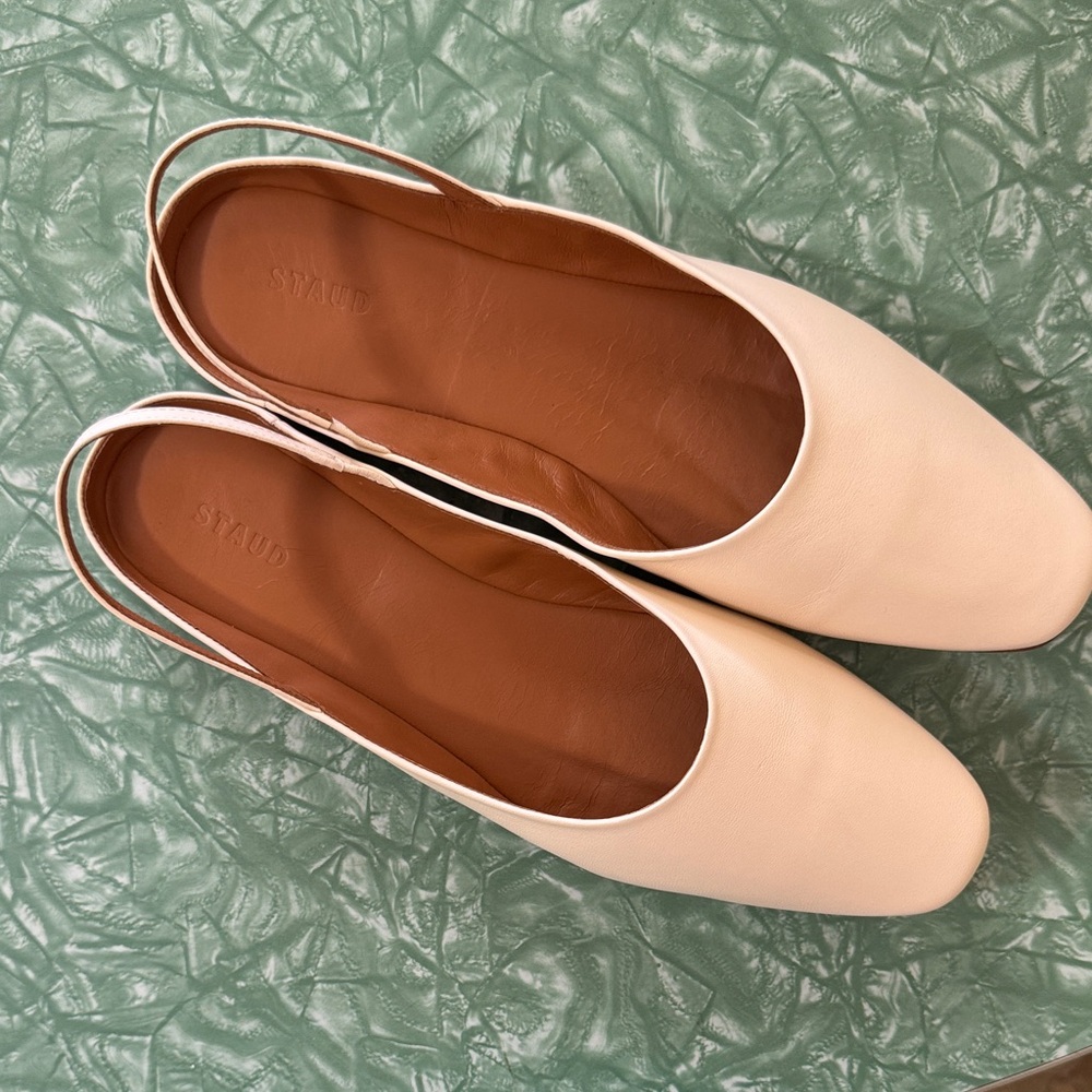 STAUD Women's Cream Leather Loafers